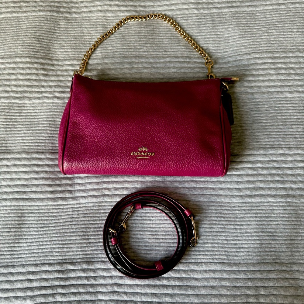 Coach / Bag Raspberry Pink w/Gold Chain & detachable Crossbody Strap - Picture 4 of 12